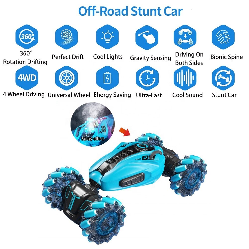 AiJH 2.4Ghz Spray Rc Car Smoke Drift Rc Auto Gesture Sensing LED Cool Sound Remote Control Stunt Car Toys