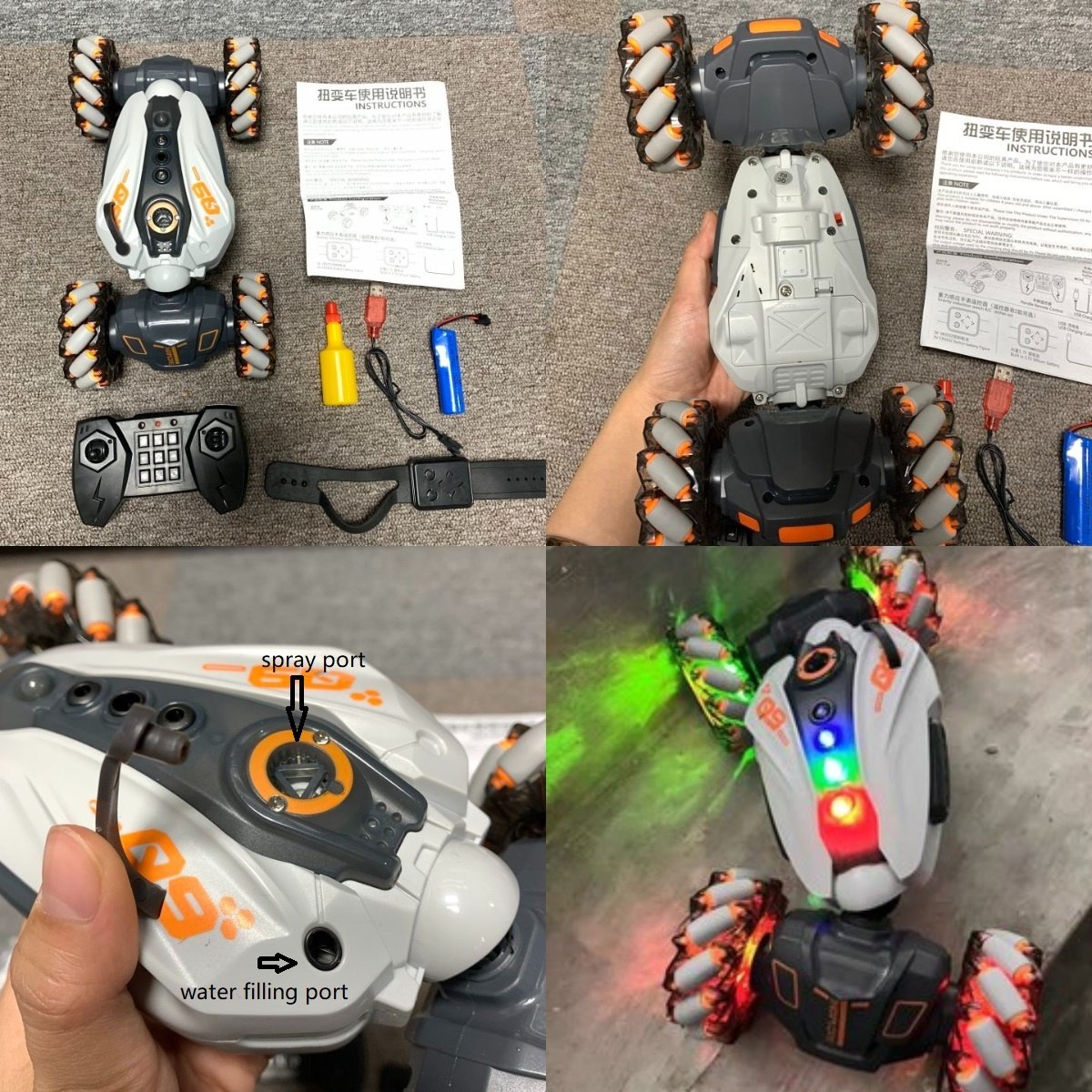 AiJH 2.4Ghz Spray Rc Car Smoke Drift Rc Auto Gesture Sensing LED Cool Sound Remote Control Stunt Car Toys