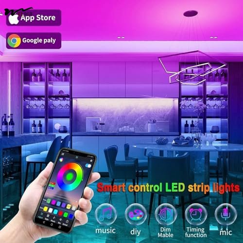 Led Lights for Bedroom 100ft (2 Rolls of 50ft) Music Sync Color Changing Strip Lights with Remote and App Control RGB Strip