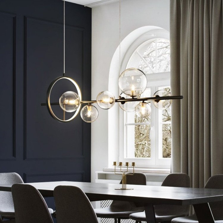 Kitchen Bars Decorative Bubble Pendant Light Black Luxury Rectangle Hanging Led Glass Modern Chandelier