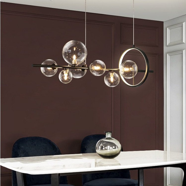 Kitchen Bars Decorative Bubble Pendant Light Black Luxury Rectangle Hanging Led Glass Modern Chandelier