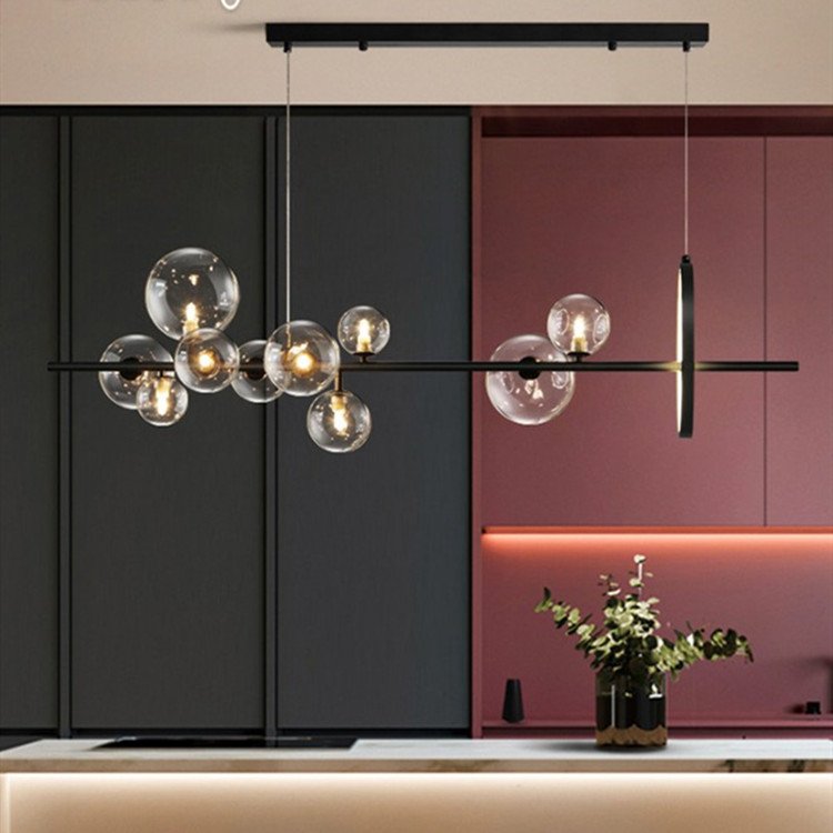 Kitchen Bars Decorative Bubble Pendant Light Black Luxury Rectangle Hanging Led Glass Modern Chandelier