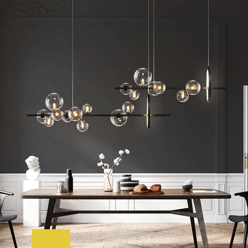 Kitchen Bars Decorative Bubble Pendant Light Black Luxury Rectangle Hanging Led Glass Modern Chandelier