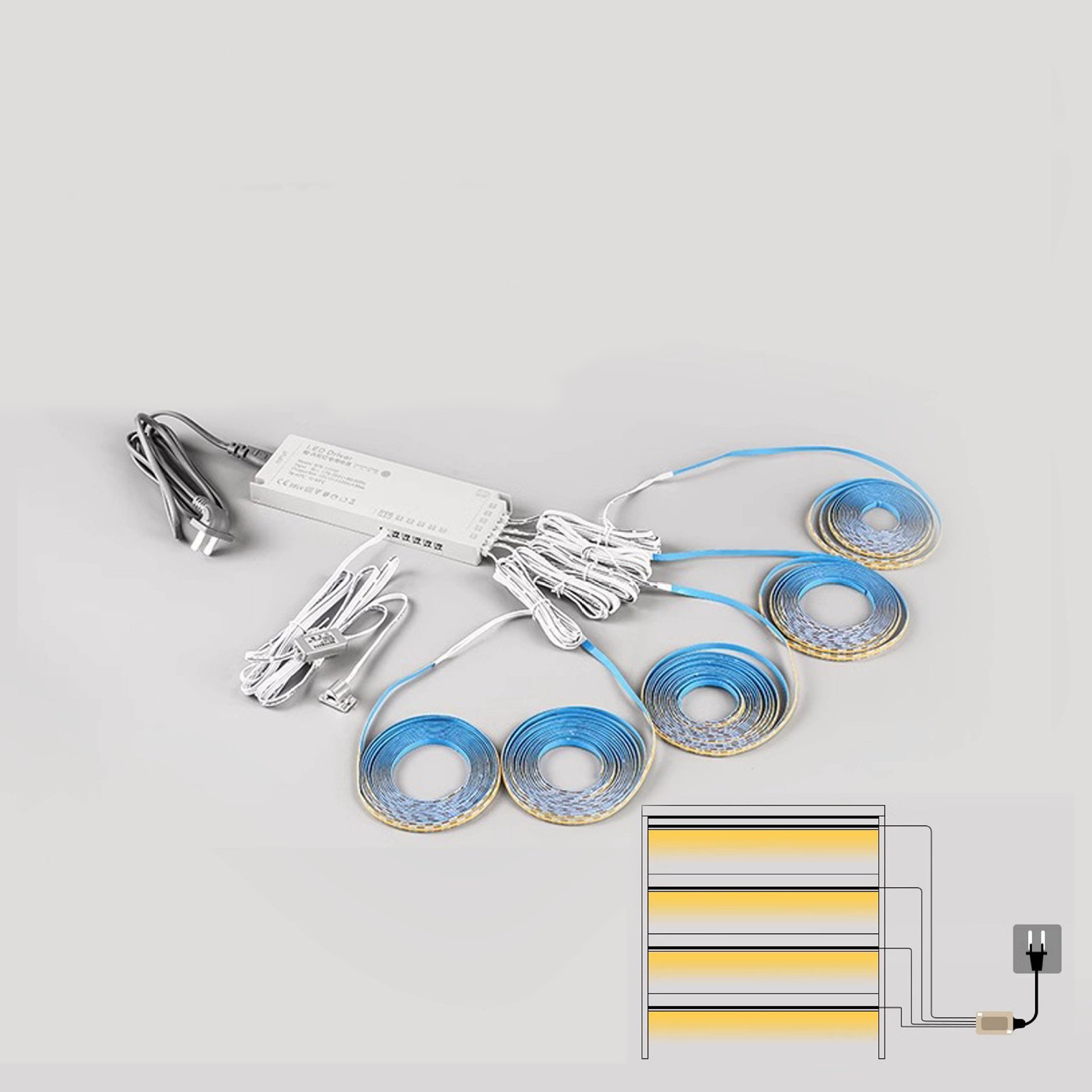 Cabinet Cob Sensing Kit With Adhesive Backing Self-Adhesive No Dark Area Cabinet Bookshelf Display Embedded Light Strip