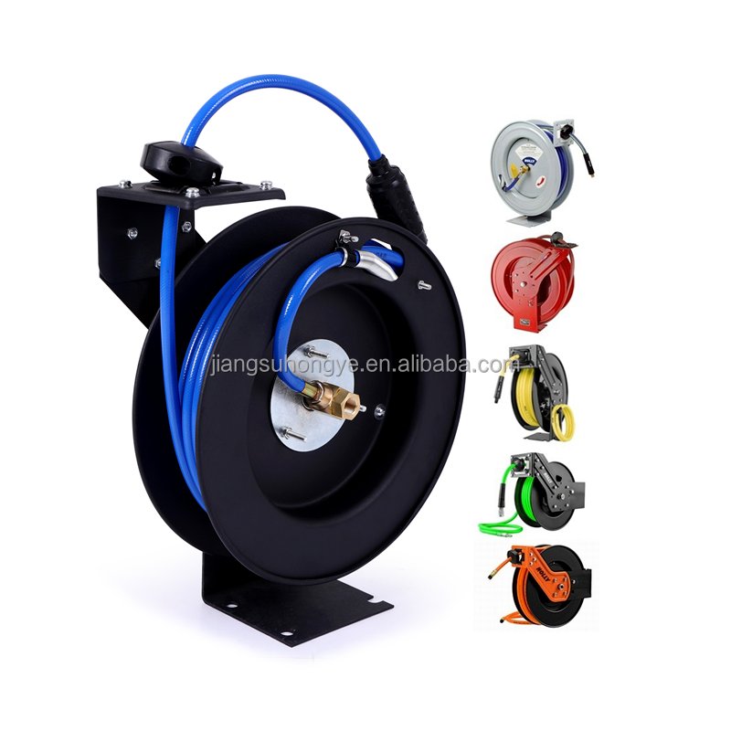 Factory Steel 15M 50Ft Garden Industrial Water Hose Reel 1/2" 11mm Diameter Air Hose Reel Car Wash Auto Retractable Hose Reel