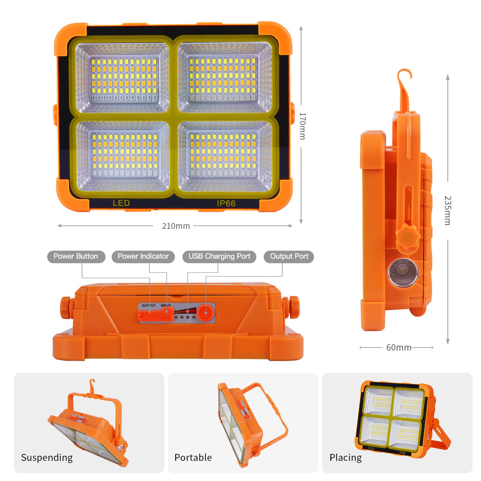 Rechargeable LED Flood Light Power Bank Flashlight IP66 USB Charging Outdoor Camping Fishing Emergency Solar Handheld Light