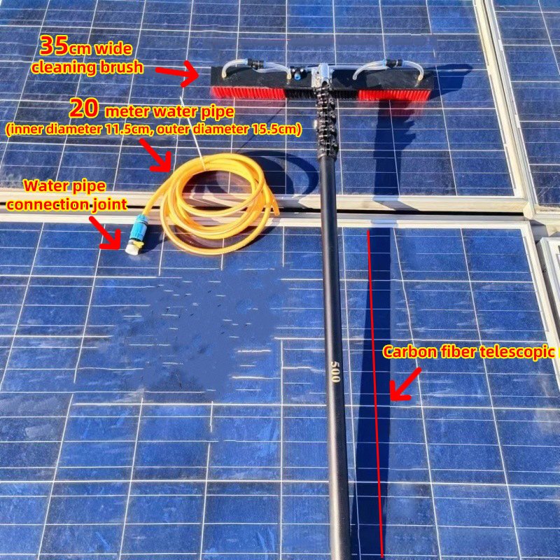 2M Photovoltaic Panel Cleaning Kit Solar Carbon Fibre Pole Cleaning Brush Handheld Cleaning Brush with 20 Meter Water Pipe