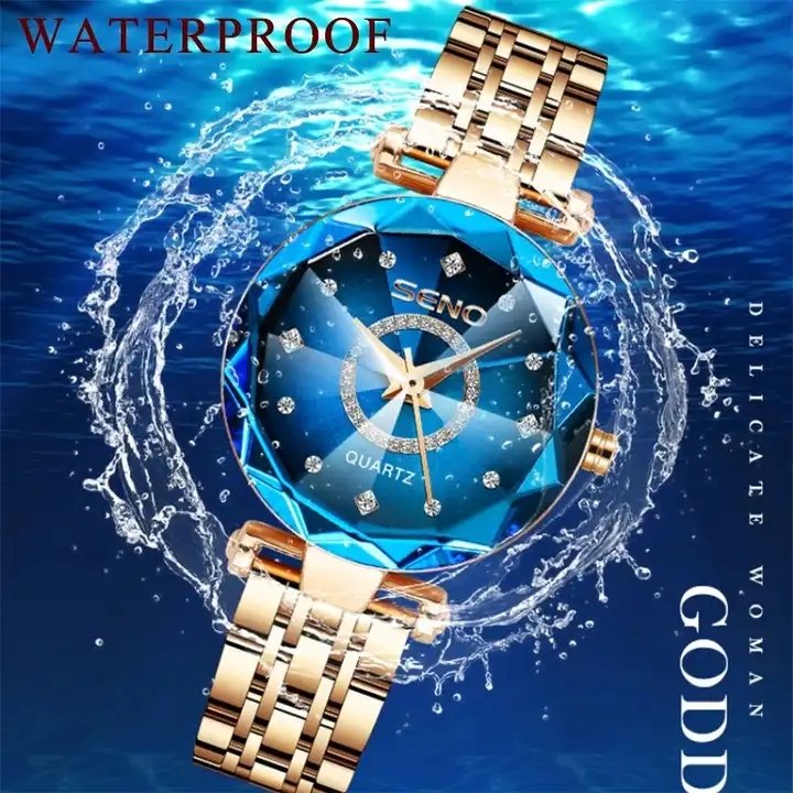 SENO 2024 Top Brand Luxury Wrist Watch Ocean Star Women Crystal Watch Rose Gold Women Bracelet Watch for Ladies Relogio Feminino