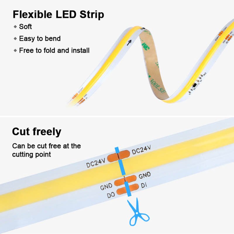 DC24V COB LED Strip White Chasing 360LEDs/M 3000K 4000K 6000K COB Running Water LED Strip Light for Indoor Decoration