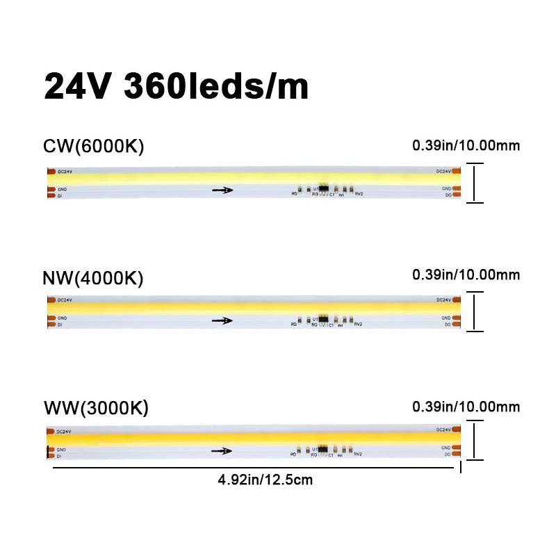 DC24V COB LED Strip White Chasing 360LEDs/M 3000K 4000K 6000K COB Running Water LED Strip Light for Indoor Decoration