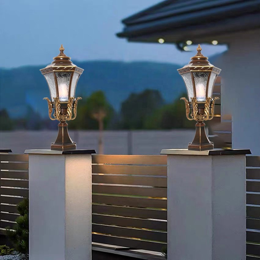 Vintage Luxury Post Main Gate Lamp Modern Outdoor Pillar Light lane Garden Solar Pillar Lamp