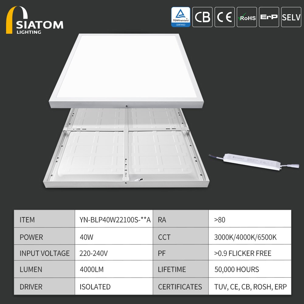 2X2 1X4 40W Square Aluminum Frame Flat Led Panel Light Surface Mounted for Office Lighting