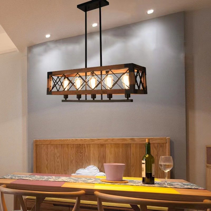 American Style 3/5/8 Heads Ceiling Lamp Simple Creative LED Wood Pendent Lights for Indoor Retro Decor E27 Multi-head Chandelier