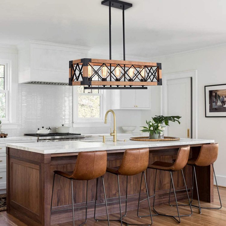 American Style 3/5/8 Heads Ceiling Lamp Simple Creative LED Wood Pendent Lights for Indoor Retro Decor E27 Multi-head Chandelier