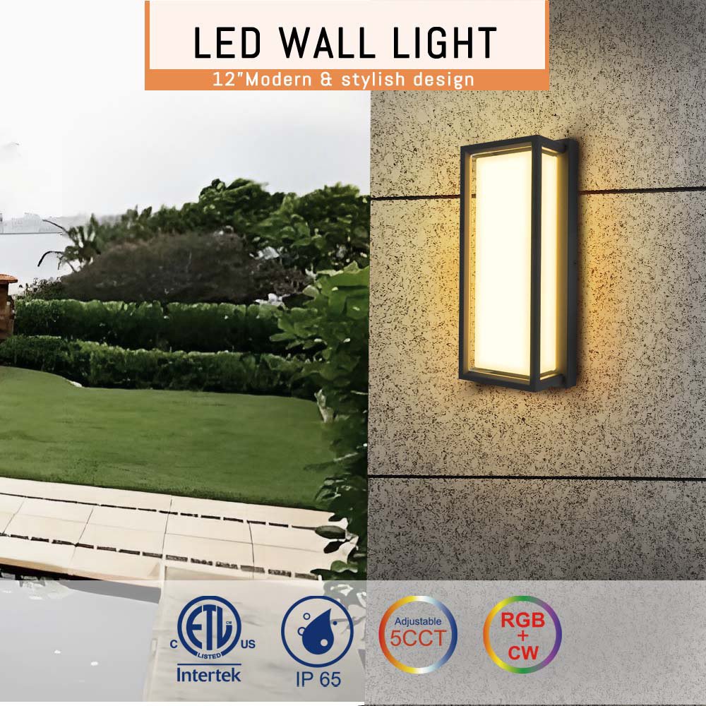 Modern Outdoor LED Wall Sconces Architectural Wall Mount Light 5CCT Selectable Lighting Fixture Wet Location ETL Listed