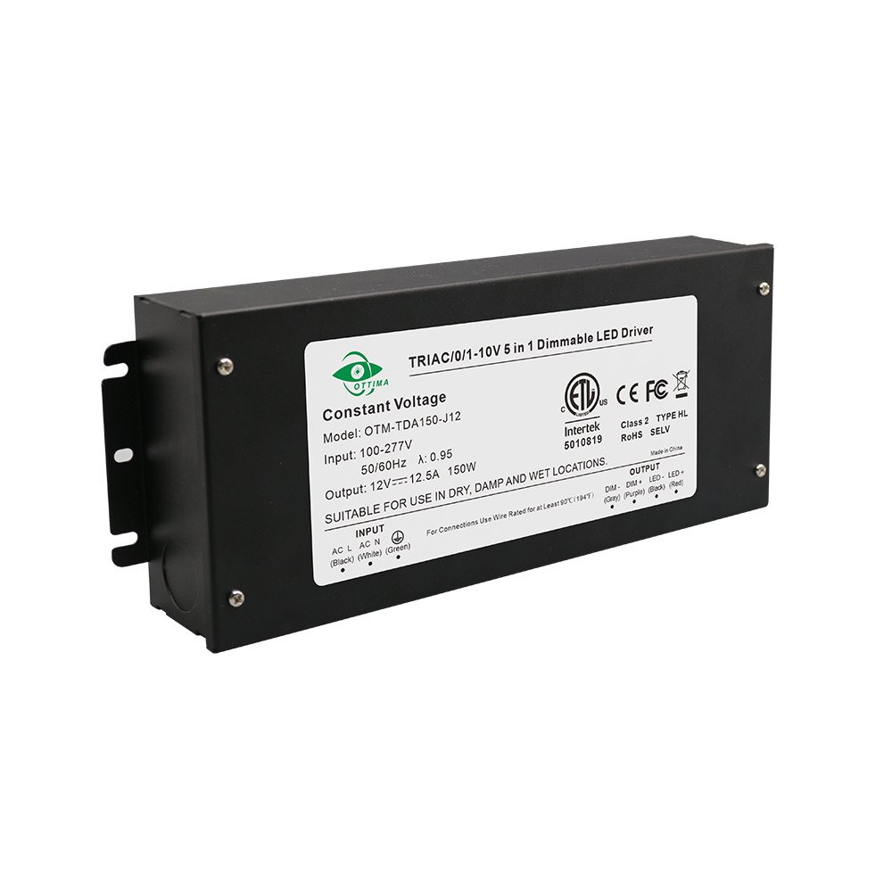 UL ETL FCC 12 V 24 V Constant Voltage Junction Box Triac Dimmable Switching 150W LED Driver