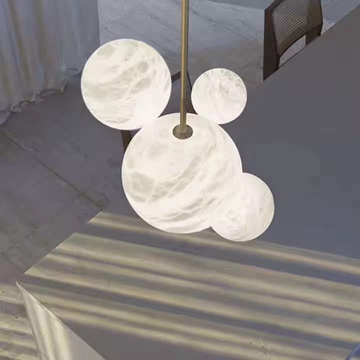 American Design Living Room Decoration Alabaster Chandelier Modern Circular Lamp Cluster Globe Bubble Ball Marble Pendant Light