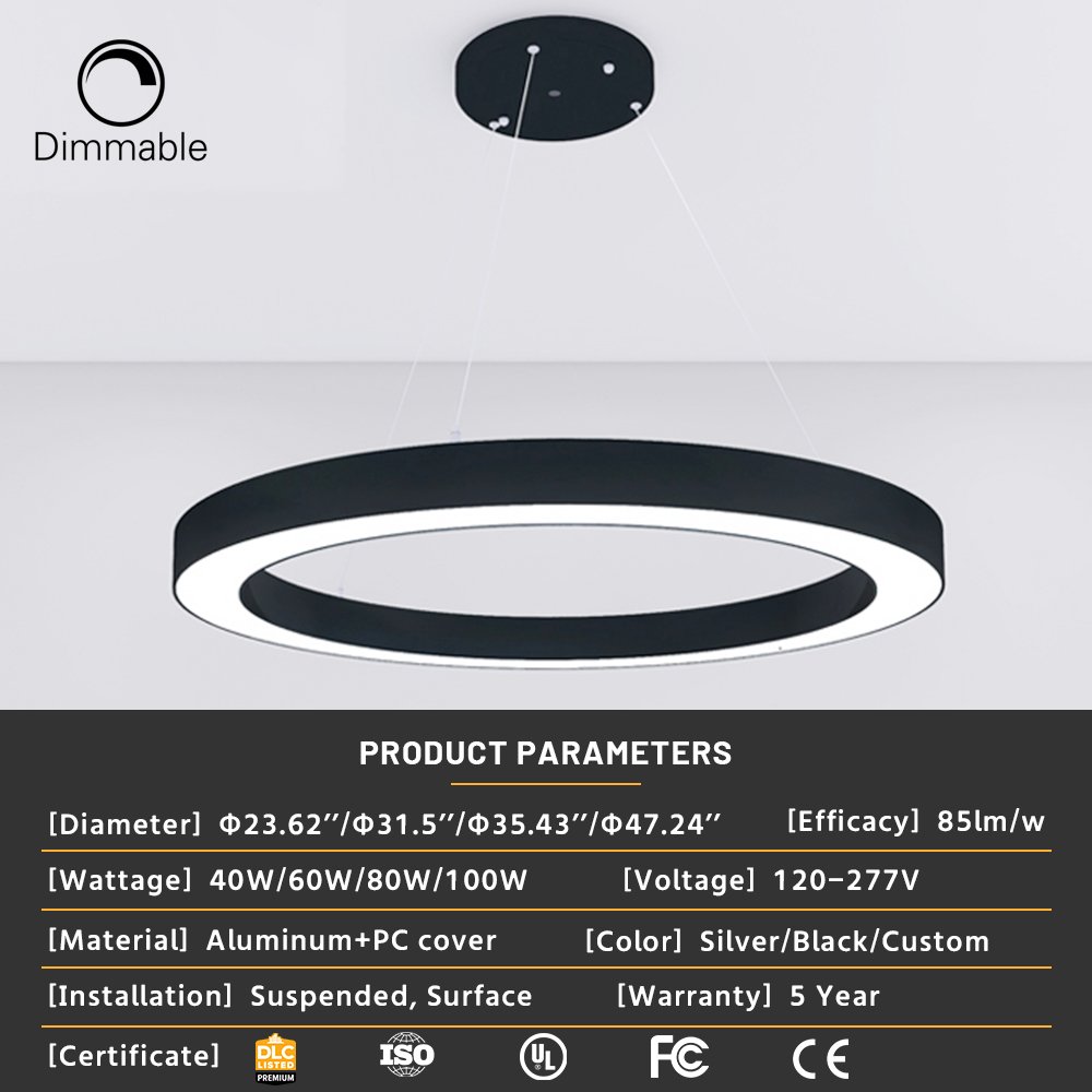 Brandon 30W 40W Hanging Led Linear Hotels Remote Ring Chandeliers&Pendant Lights Circle Modern Led Chandeliers for Dinning Room