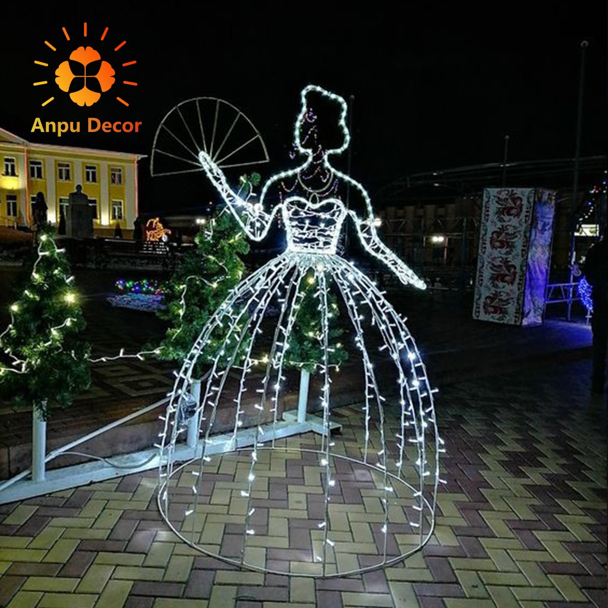 Customized Outdoor Festival Decoration Event Wedding Garden Decoration Pole Motif Light 3D Motif Light Flowers