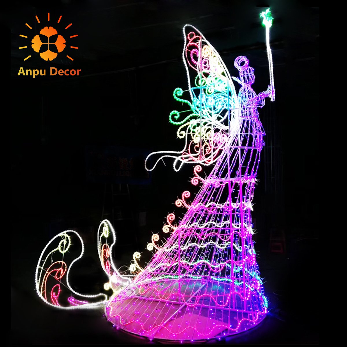 Customized Outdoor Festival Decoration Event Wedding Garden Decoration Pole Motif Light 3D Motif Light Flowers