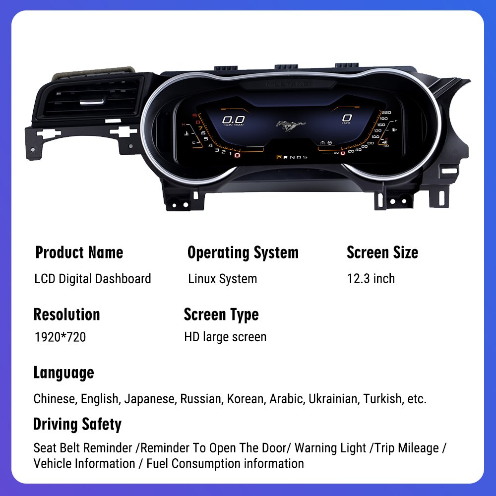 Navihua New Design Linux System Car Digital Cluster Auto Speeometer LCD Dashboard Instrument Display for Ford Mustang 2015-2021