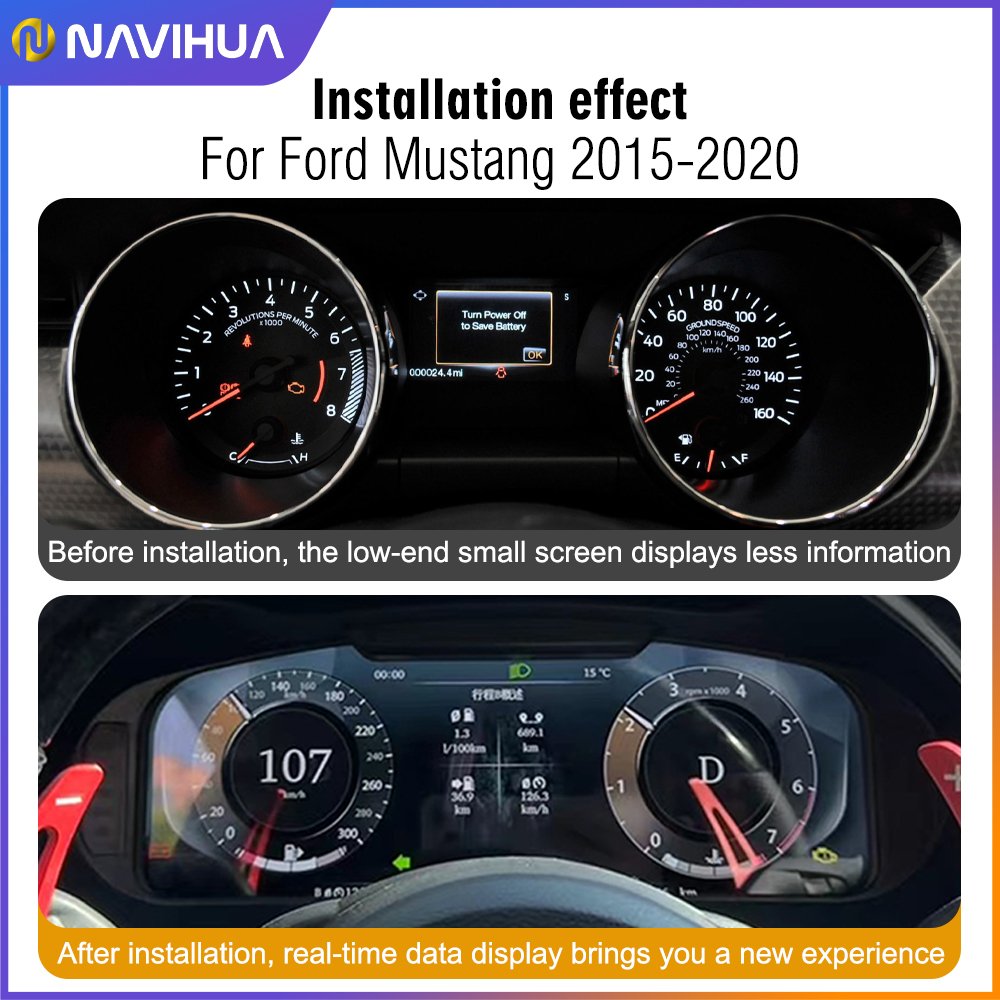 Navihua New Design Linux System Car Digital Cluster Auto Speeometer LCD Dashboard Instrument Display for Ford Mustang 2015-2021