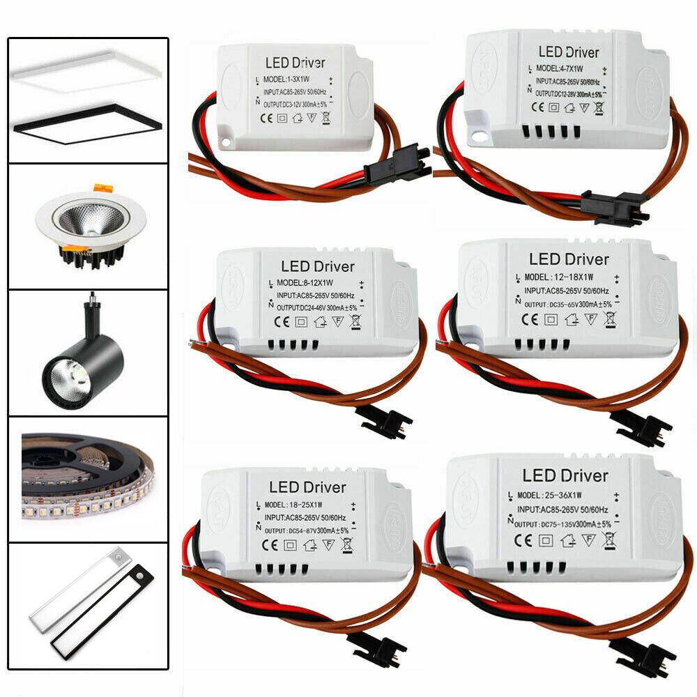 LED Driver 3W 12W 18W 36W Power Supply Transformer AC 110V 220V DC 12V 24V 300ma
