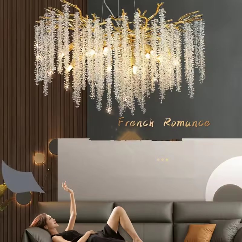 Tree Branch Vintage Led Glass Gold Dining Living Room Hotel Luxury Ceiling Pendant Light Crystal Chandeliers