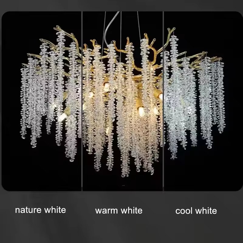 Tree Branch Vintage Led Glass Gold Dining Living Room Hotel Luxury Ceiling Pendant Light Crystal Chandeliers