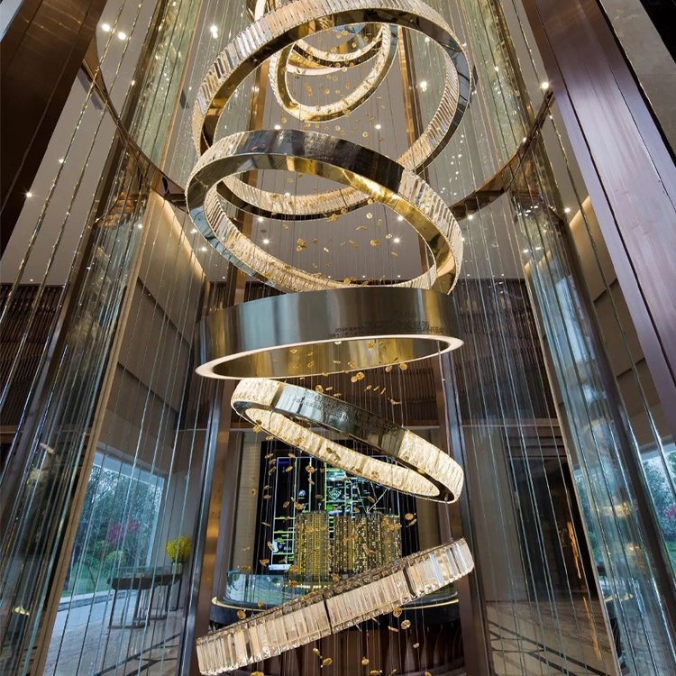 Fashion Style Ballroom Staircase Villa Crystal Hanging Ring Led Chandelier Pendant Lamp Lights for Home Ceiling