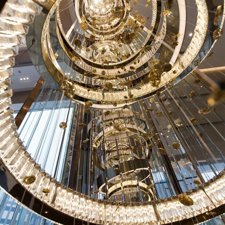 Fashion Style Ballroom Staircase Villa Crystal Hanging Ring Led Chandelier Pendant Lamp Lights for Home Ceiling