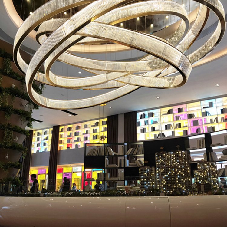 Fashion Style Ballroom Staircase Villa Crystal Hanging Ring Led Chandelier Pendant Lamp Lights for Home Ceiling