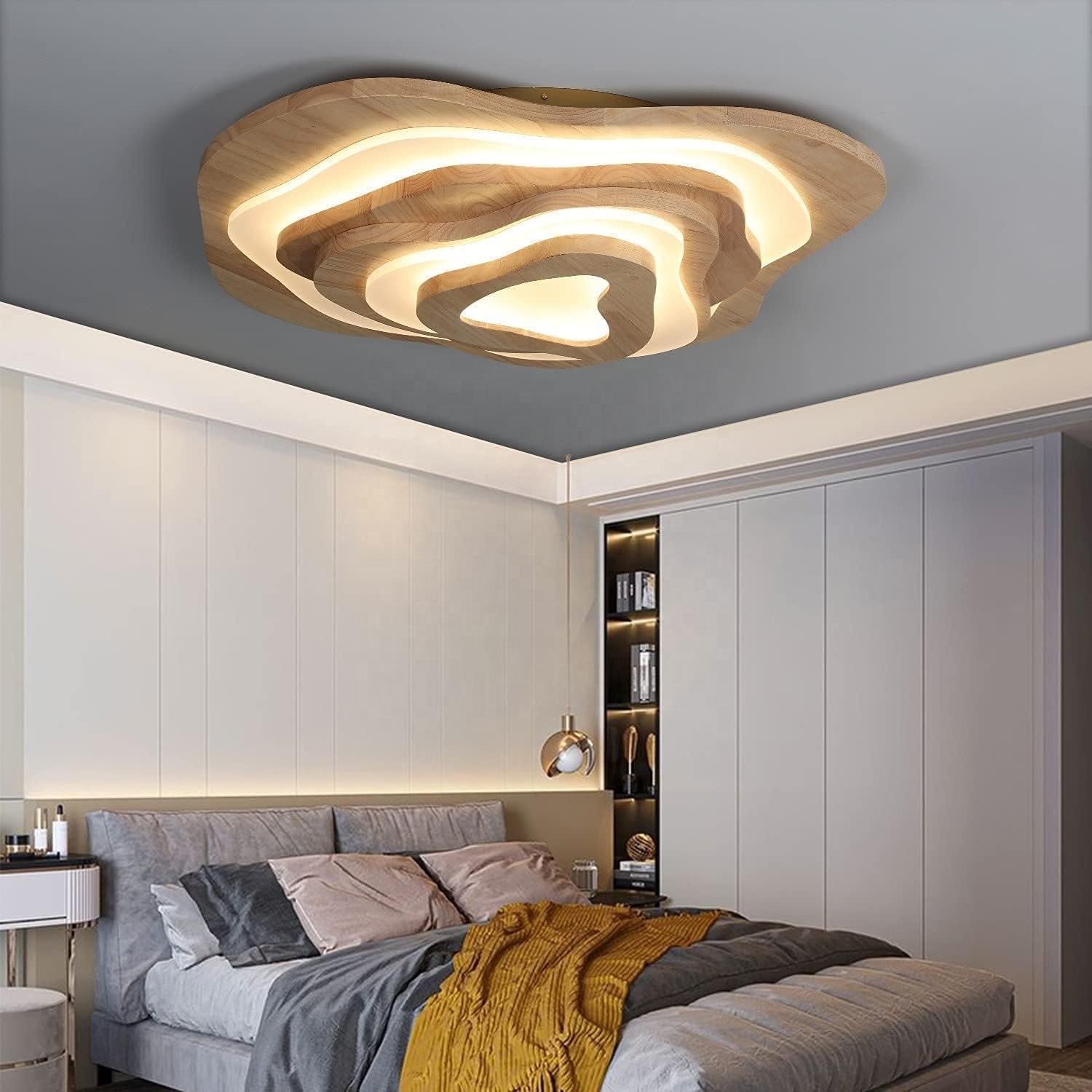 The New 3 Storey Wooden Ceiling Light Fixtures for Living Room Bedroom Kids Room Oak Modern Irregular Design Wood Ceiling Light