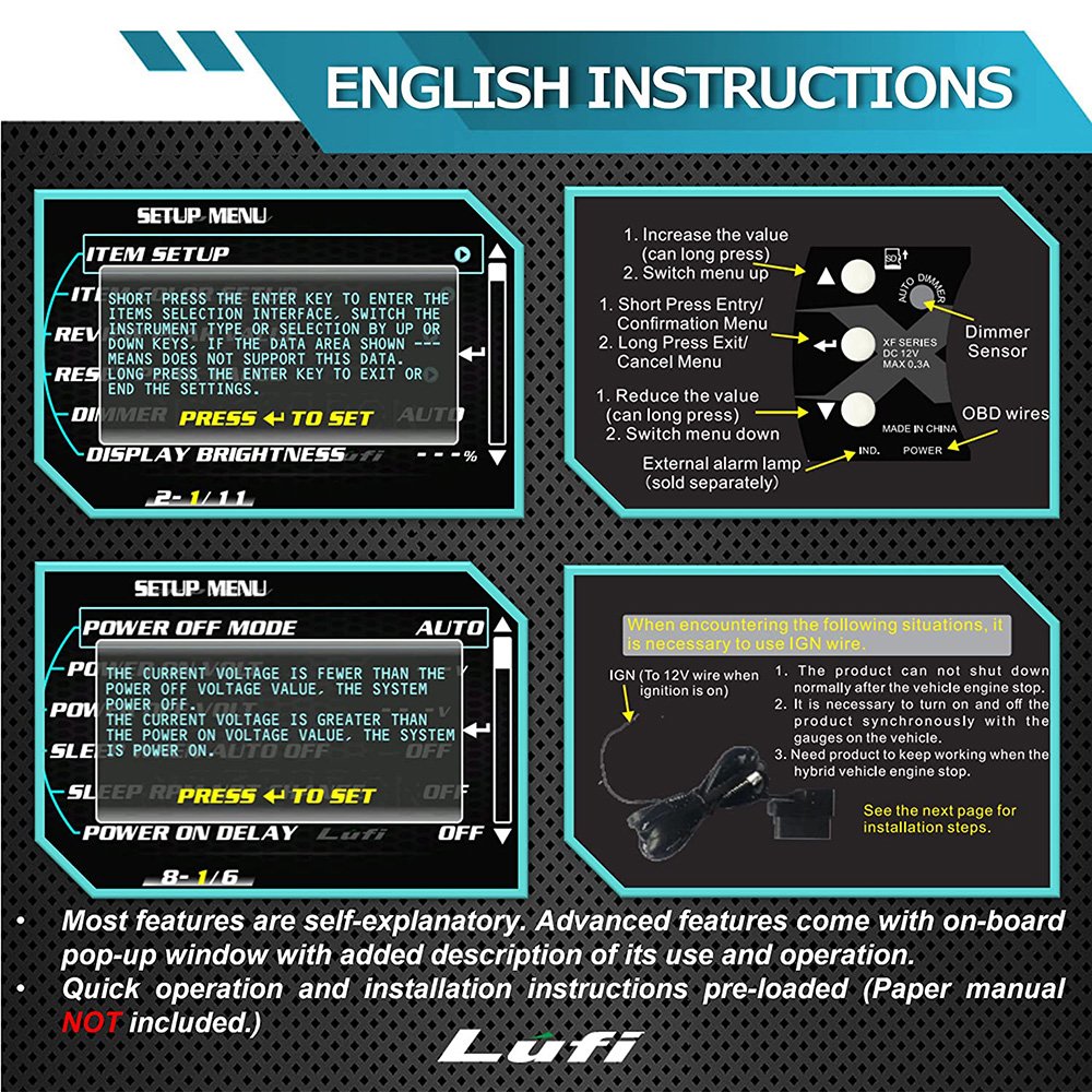 Multi Function Digital Gauge Meter Lufi XF Obd2 Digital Auto Meter Turbine Pressure OBD HUD Head up Display