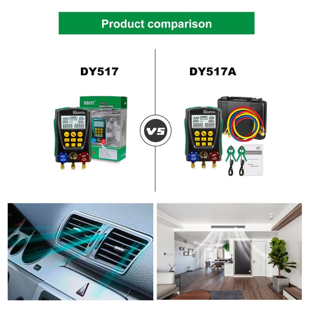 Dy517a Digital Hvac Vacuum Manometer Manifold Refrigerant Pressure Gauge Set Temperature Leakage Air Conditioner Tester Meter