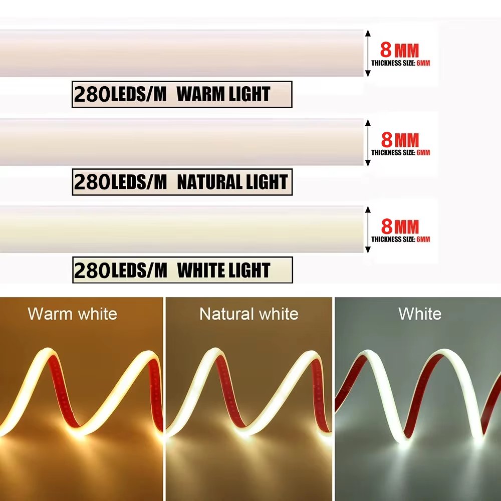Ac110V 220V Dimmable IP67 Waterproof Cob Led Strip 288Leds/M 8Mm Outdoor Garden Light 3000K 4000K 6000K Smart Strip Lights