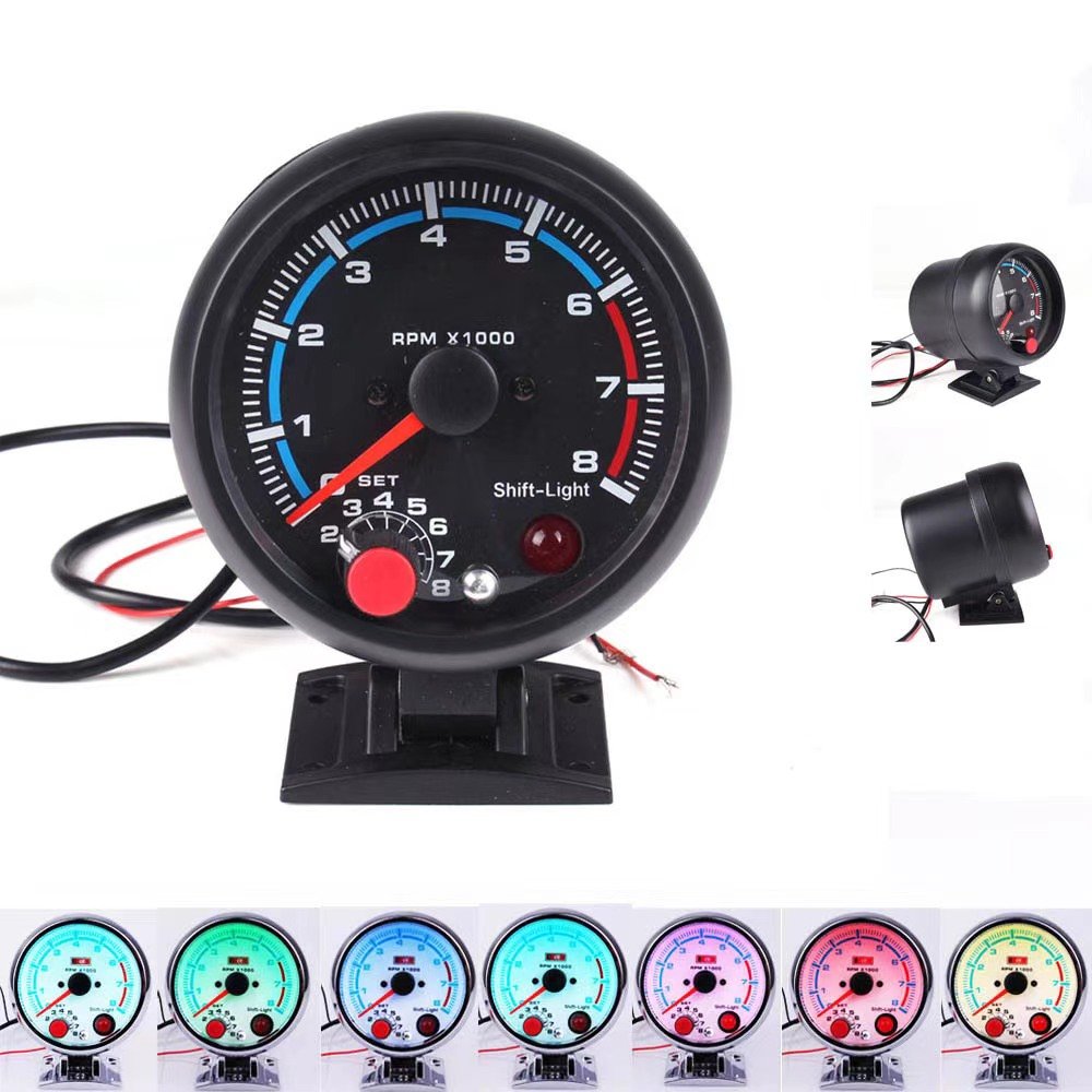 Customized 3.75 "Seven Color Black 0-8000 RPM Tachometer Car Modification Tachometer 12v Racing Car Modification for Sale