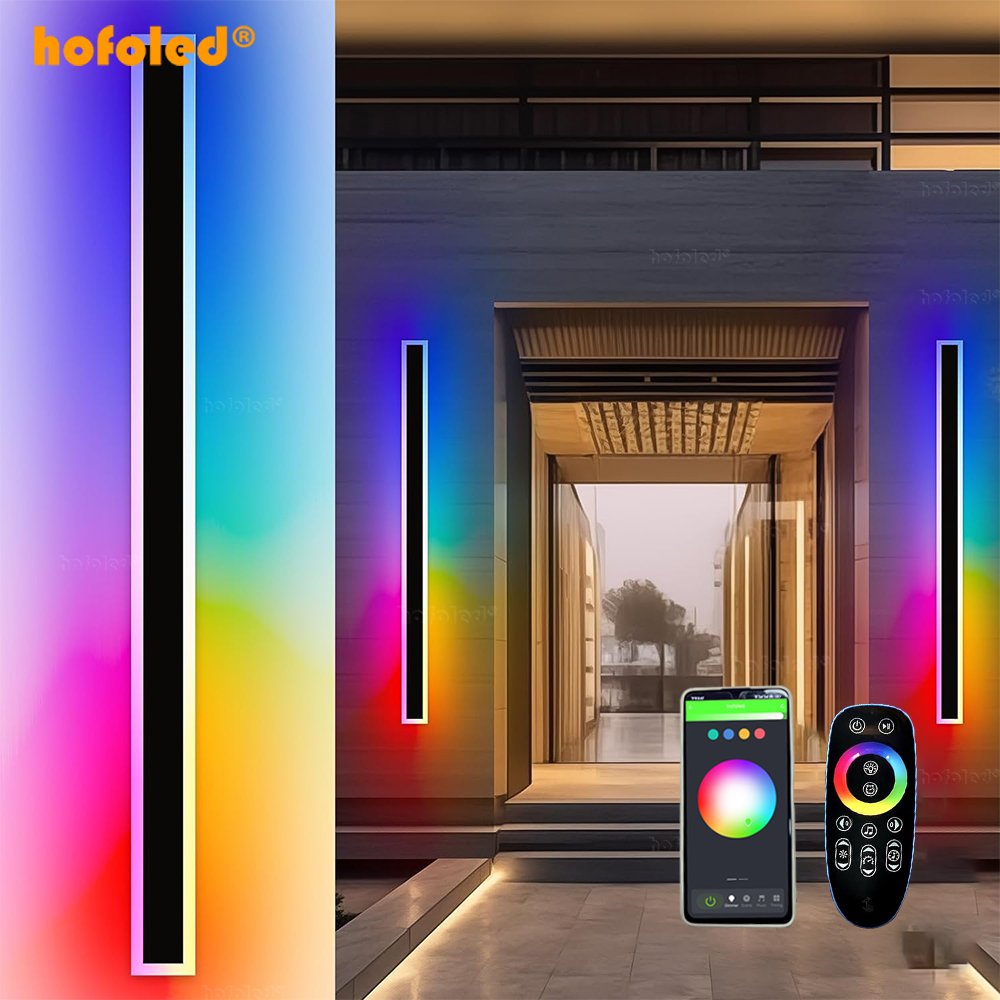 Outdoor up and Down Wifi APP Control Exterior Sconces Linear Wall Lamp Fixture RGB Long Wall Light for Porch Patio Garage Garden