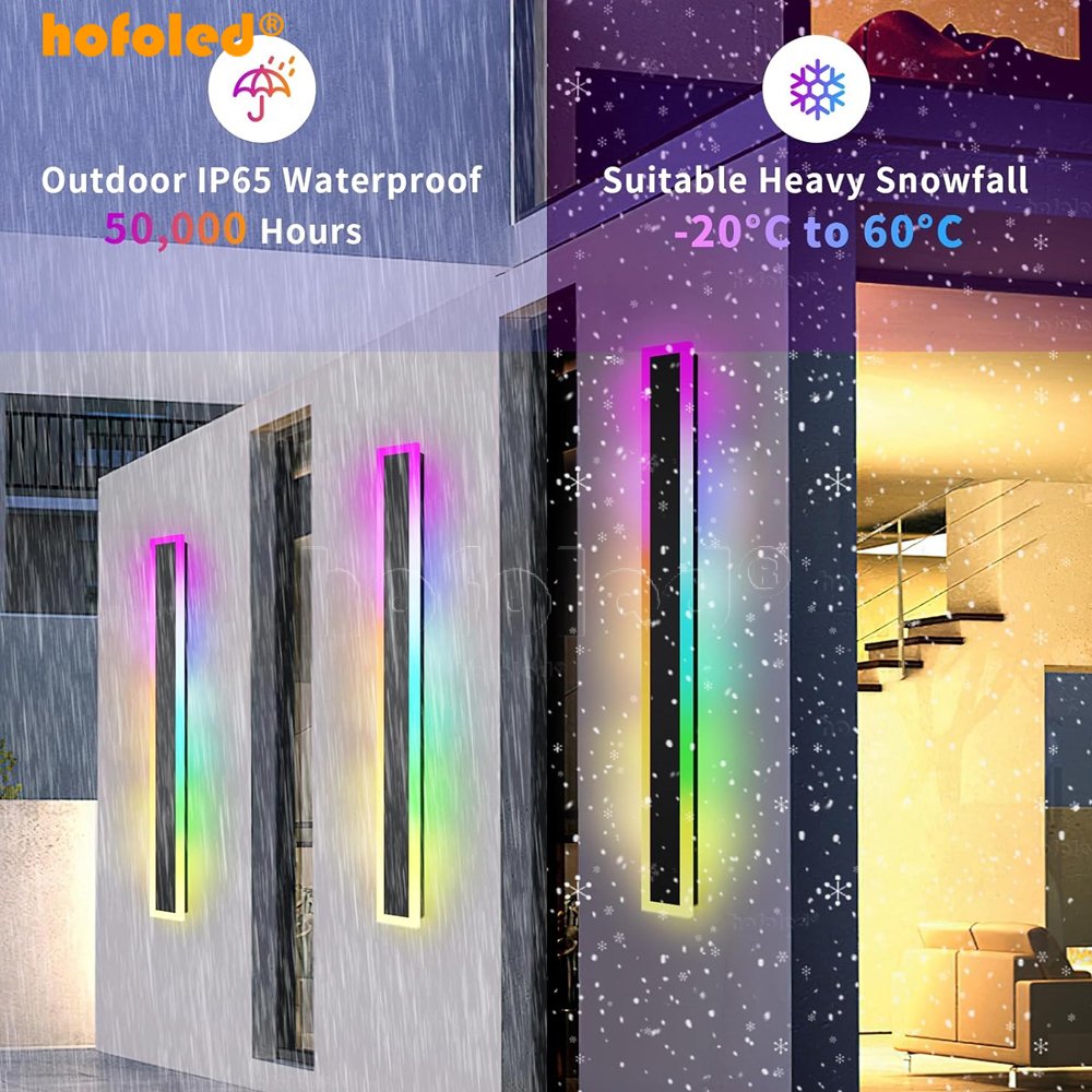 Outdoor up and Down Wifi APP Control Exterior Sconces Linear Wall Lamp Fixture RGB Long Wall Light for Porch Patio Garage Garden