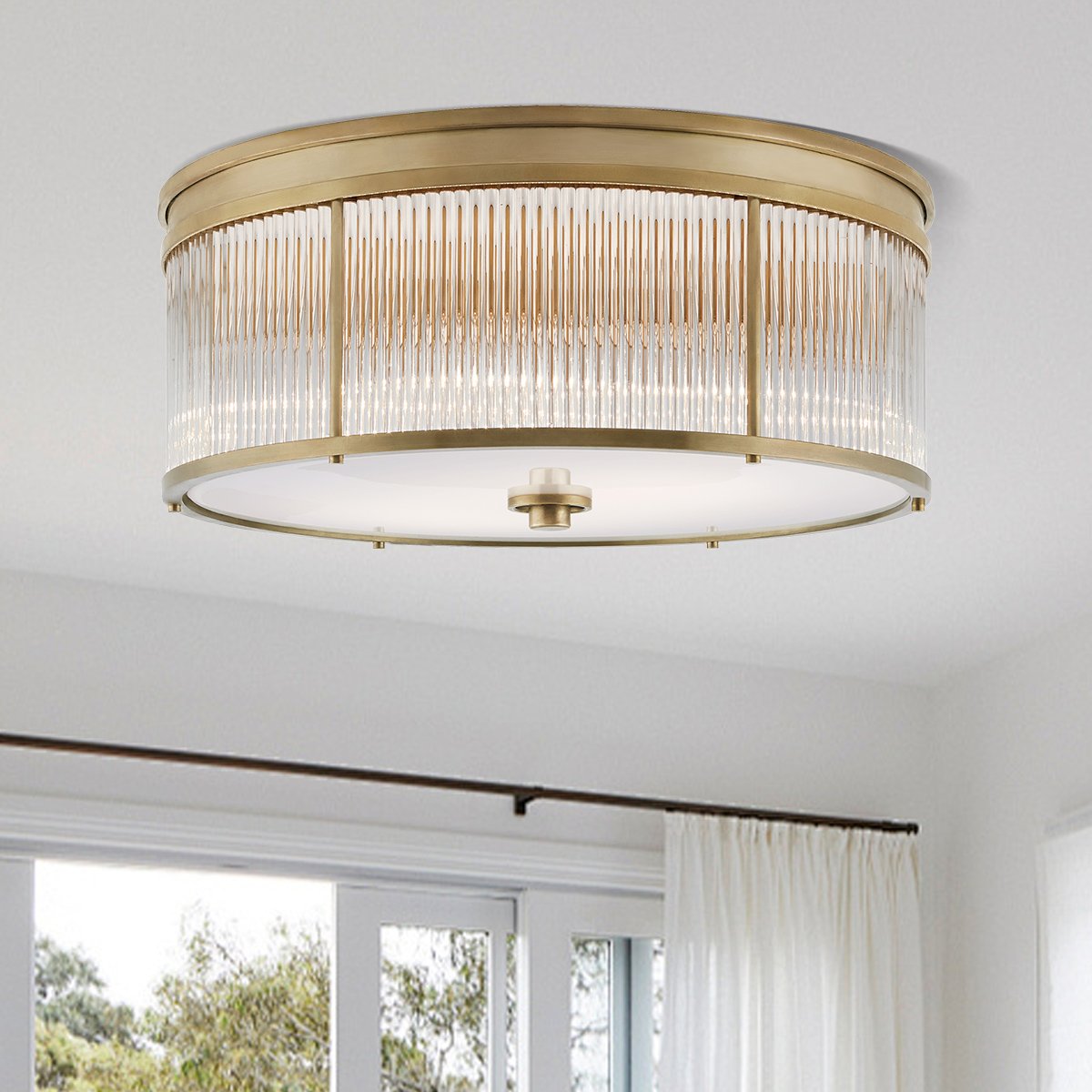 American Style Comfortable Bedroom Study Lighting Fixtures Ceiling Lamp Modern Round Brass Glass Ceiling Lights