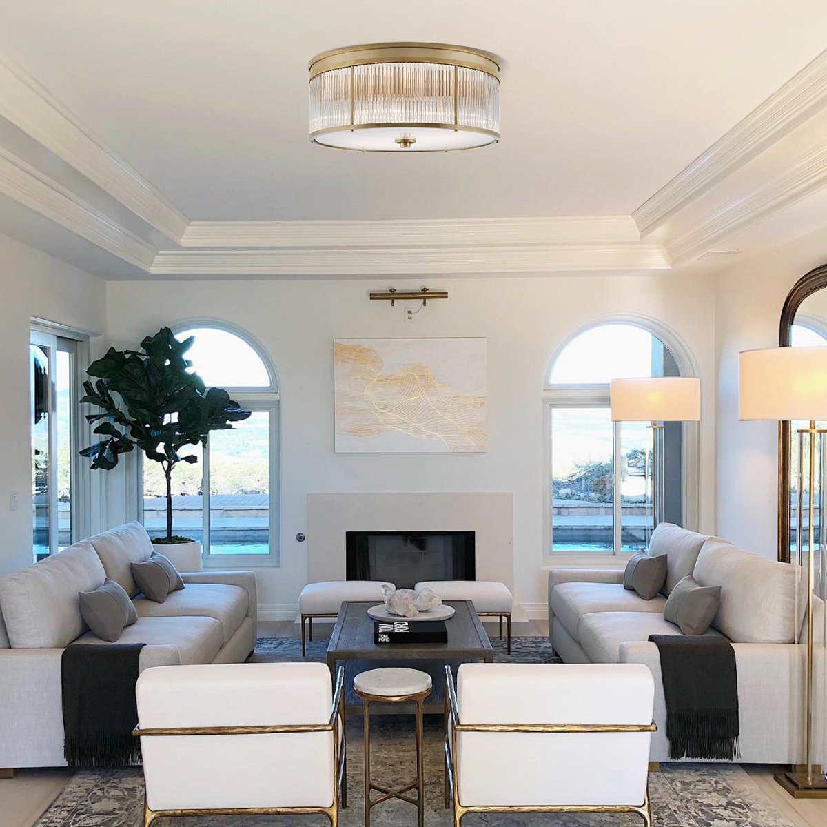 American Style Comfortable Bedroom Study Lighting Fixtures Ceiling Lamp Modern Round Brass Glass Ceiling Lights