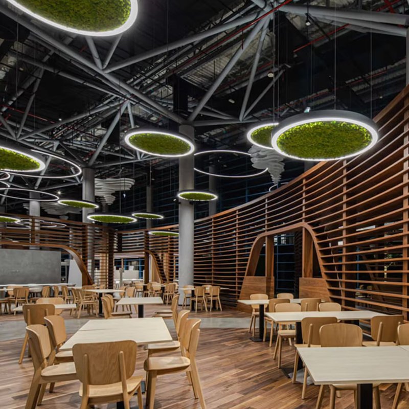 Led Green Plant Bionic Moss Round Chandelier Gym Merchant Super Shape Light Office Meeting Room Shop Circle Ring Art Chandelier