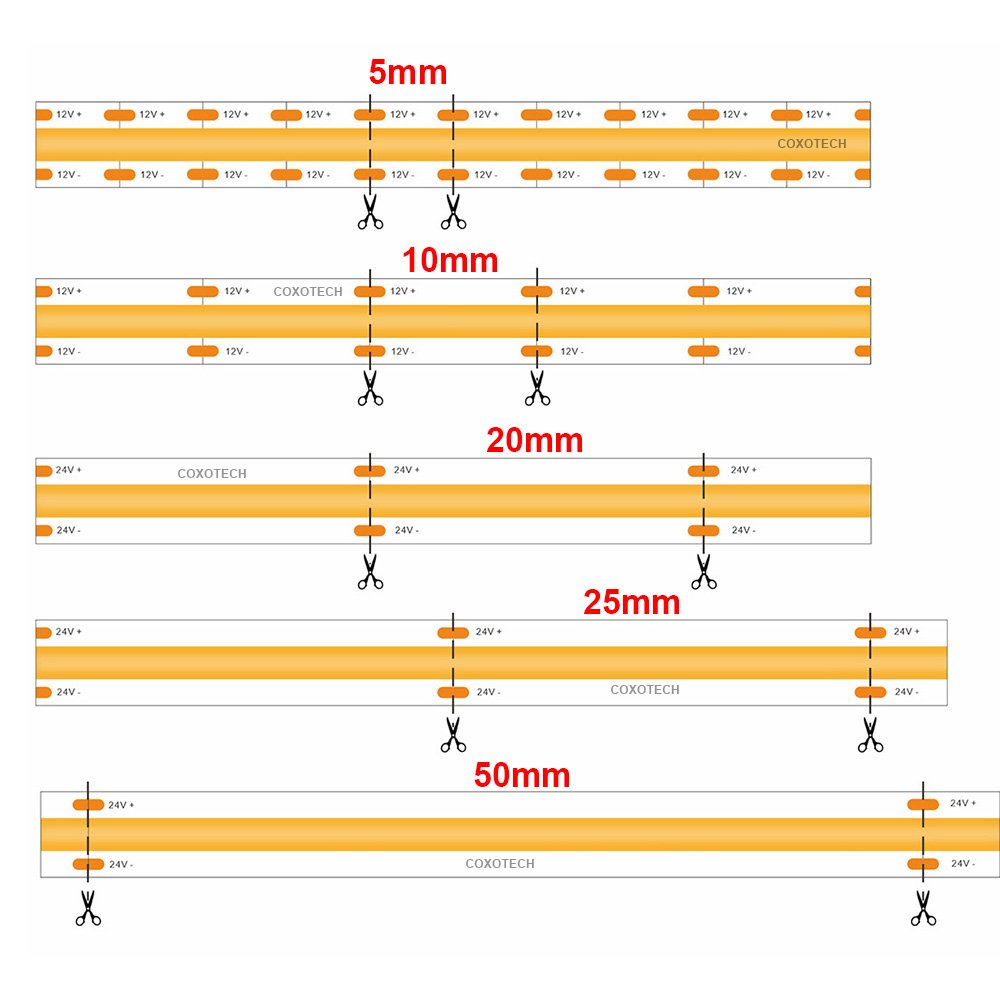 COXO Cut Anywhere Led Cabinet Light Strip 12V 24V Ce Rohs 3Mm 4Mm 5Mm Interior Car Lights Led Car Strip Lights