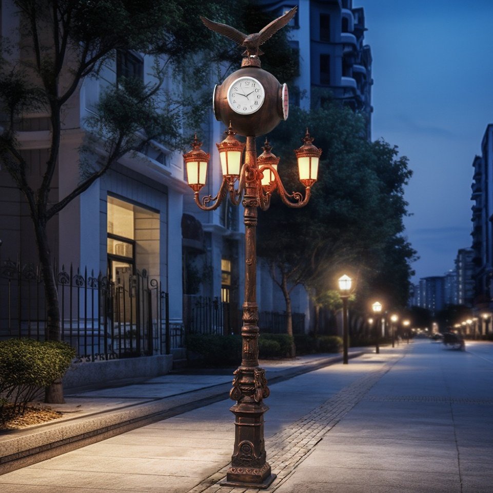 Outdoor Large European Retro+clock Garden Lamp Decoration, Power Street Lamp Lighting, Road Waterproofing