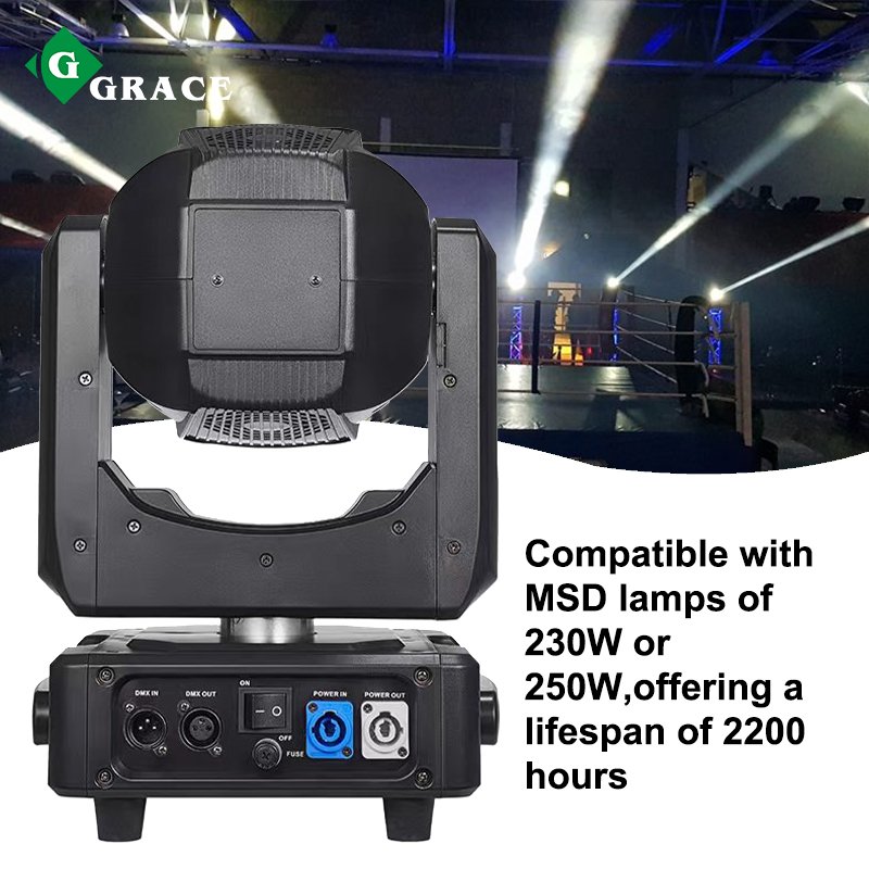 Igracelite Mini 230W 7R Beam Moving Head Stage Light With Halo Ring Effect Rgbw