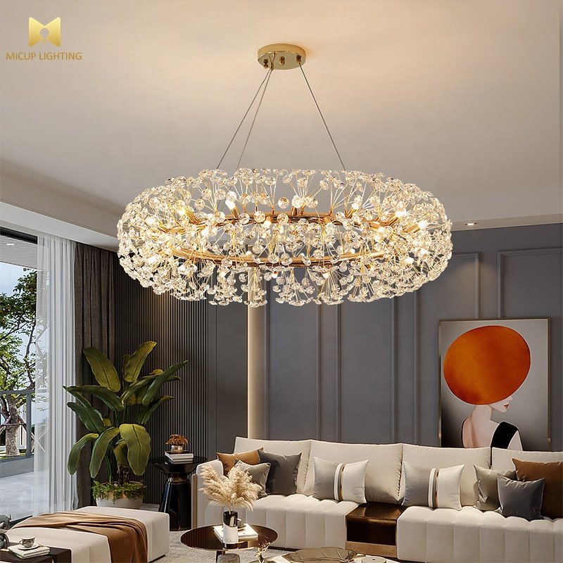 Nordic Style Luxury Hotel Coffee Shop Deco Indoor Lighting Gold Crystal Modern Led Ceiling Lamp