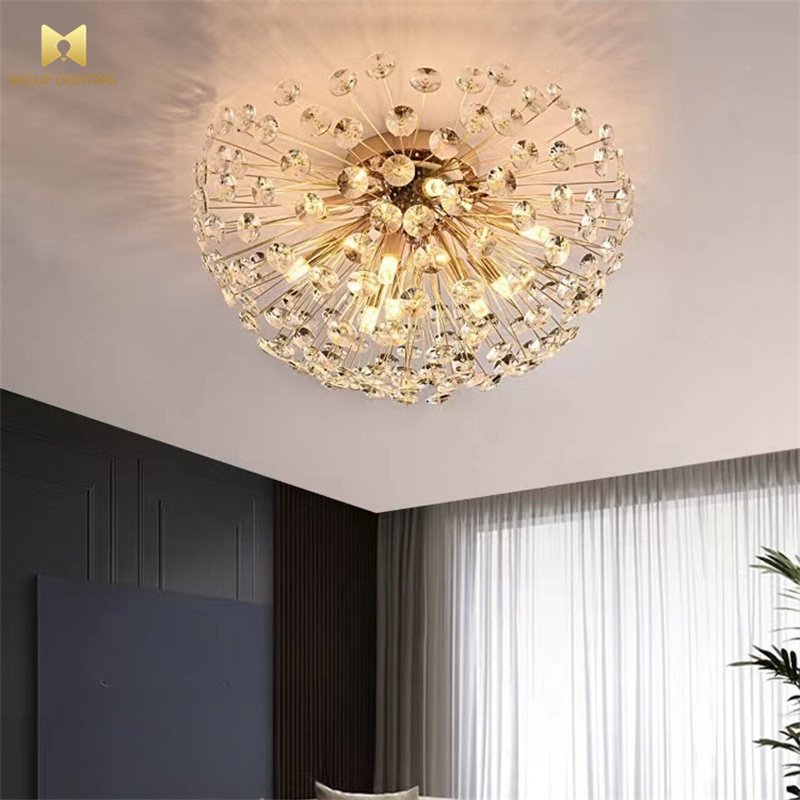 Nordic Style Luxury Hotel Coffee Shop Deco Indoor Lighting Gold Crystal Modern Led Ceiling Lamp