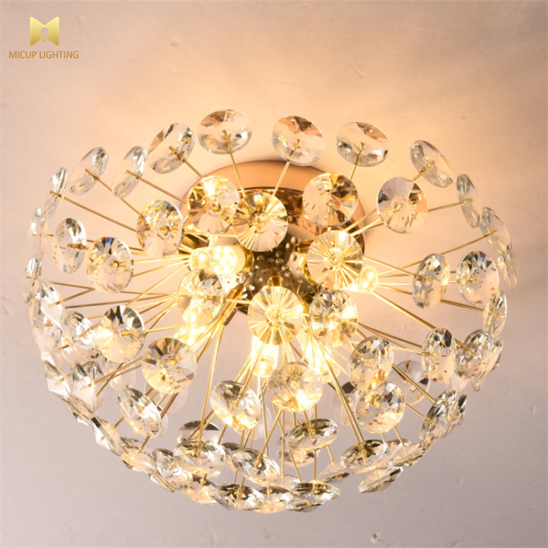 Nordic Style Luxury Hotel Coffee Shop Deco Indoor Lighting Gold Crystal Modern Led Ceiling Lamp