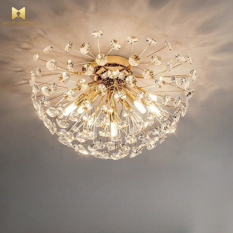 Nordic Style Luxury Hotel Coffee Shop Deco Indoor Lighting Gold Crystal Modern Led Ceiling Lamp