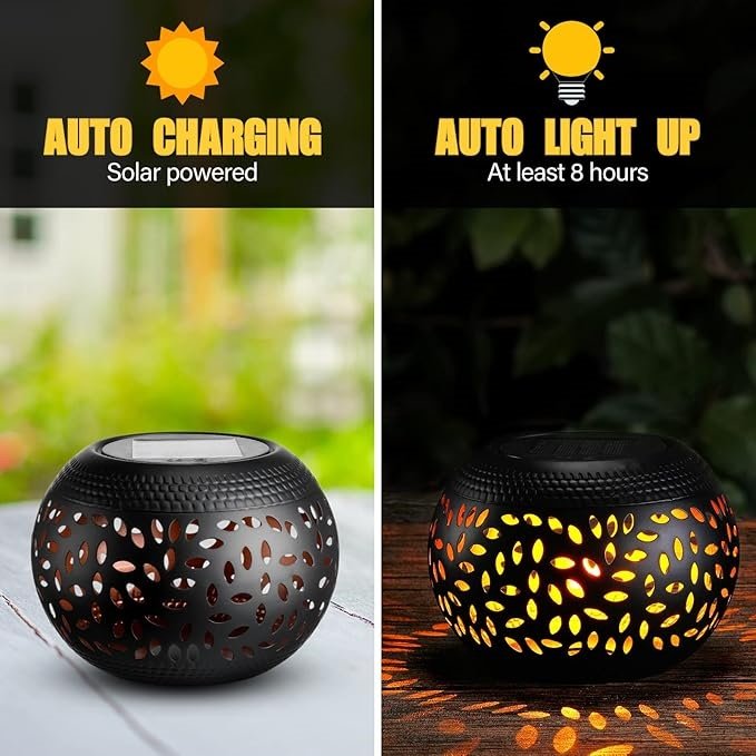 Solar Power Metal LED Lantern Outdoor Flame Solar Power LED Light Metal Desktop Decorative Lamp for Desk Patio Garden Yar